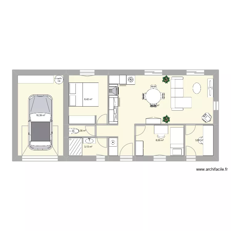 Petit t3 bis avec garage -50m2. Plan de 7  et 66 m²