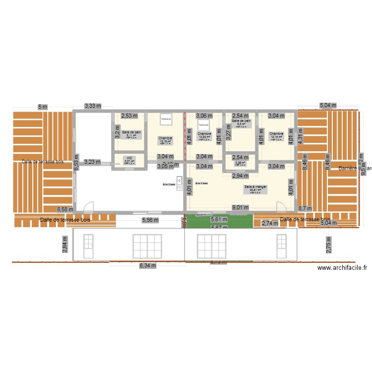 habitat partagés. Plan de 8 pièces et 93 m2