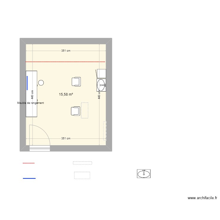 espace X. Plan de 1 pièce et 16 m2