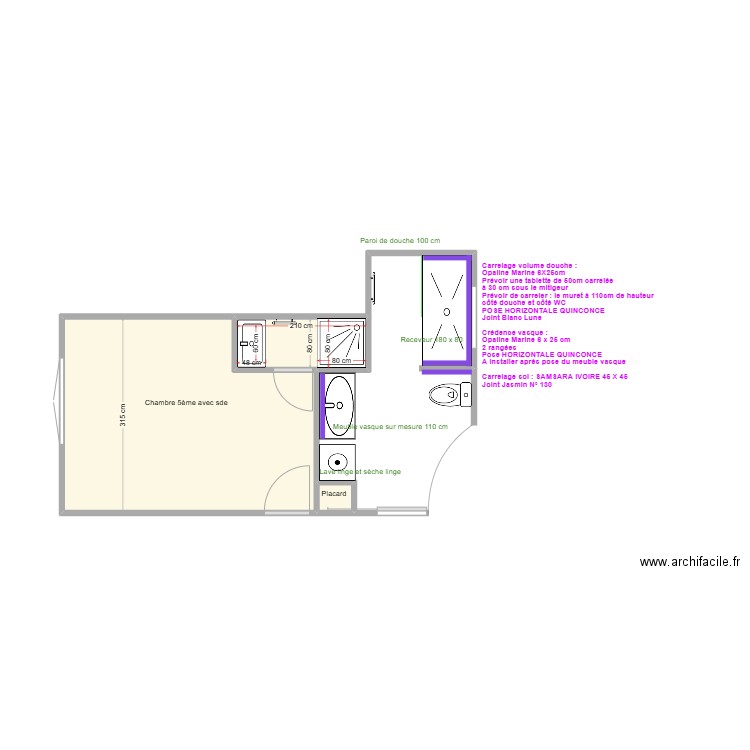 AILLERET 5ème SDE/SDB. Plan de 3 pièces et 13 m2