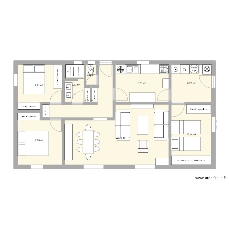 maison hossegor. Plan de 9 pièces et 75 m2