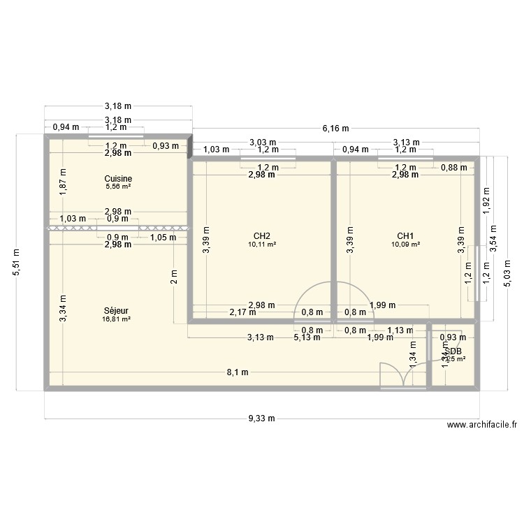 Aaa4. Plan de 5 pièces et 44 m2