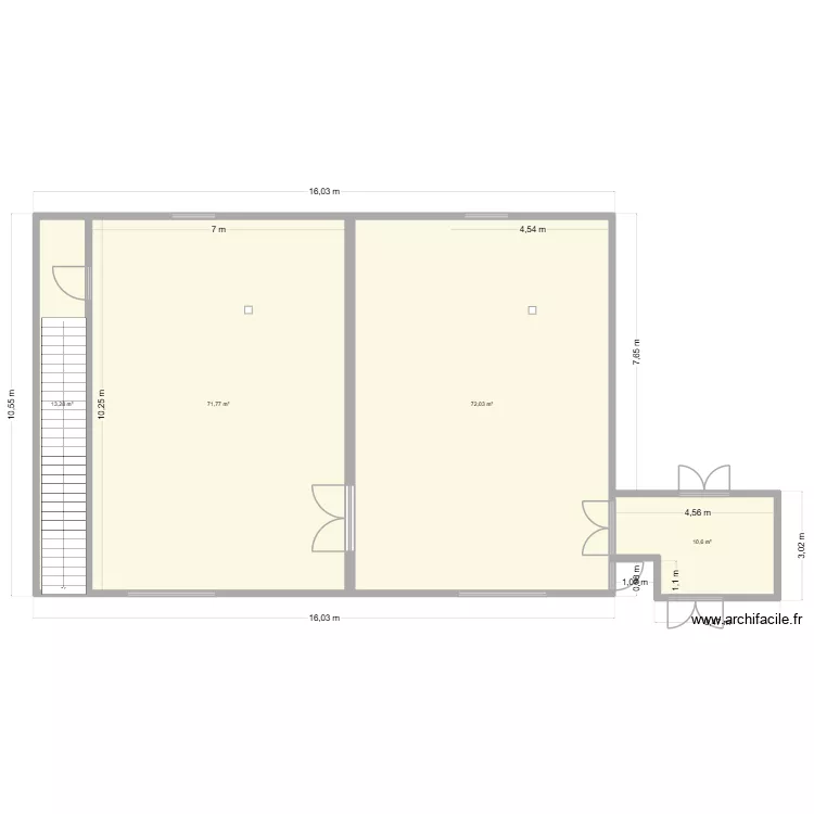 mezzanine technique v1 metre. Plan de 4  et 168 m²