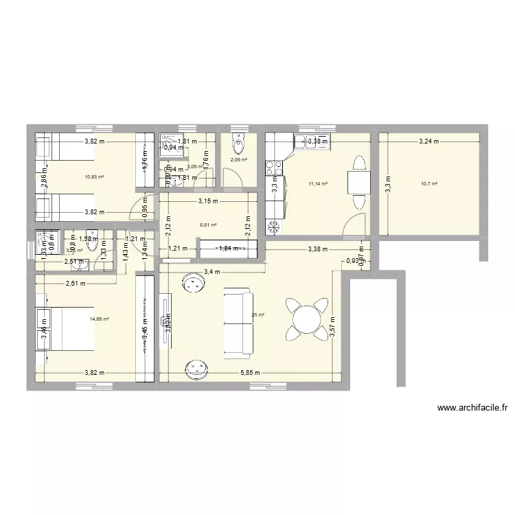 Plan Appartement Projet CI. Plan de 9  et 88 m²