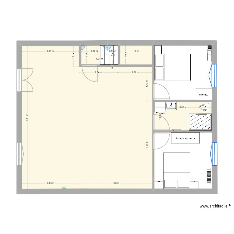 4G projet. Plan de 3 pièces et 55 m2