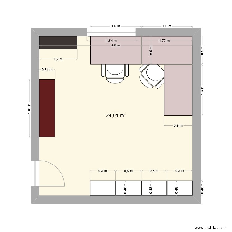 atelier. Plan de 1 pièce et 24 m2