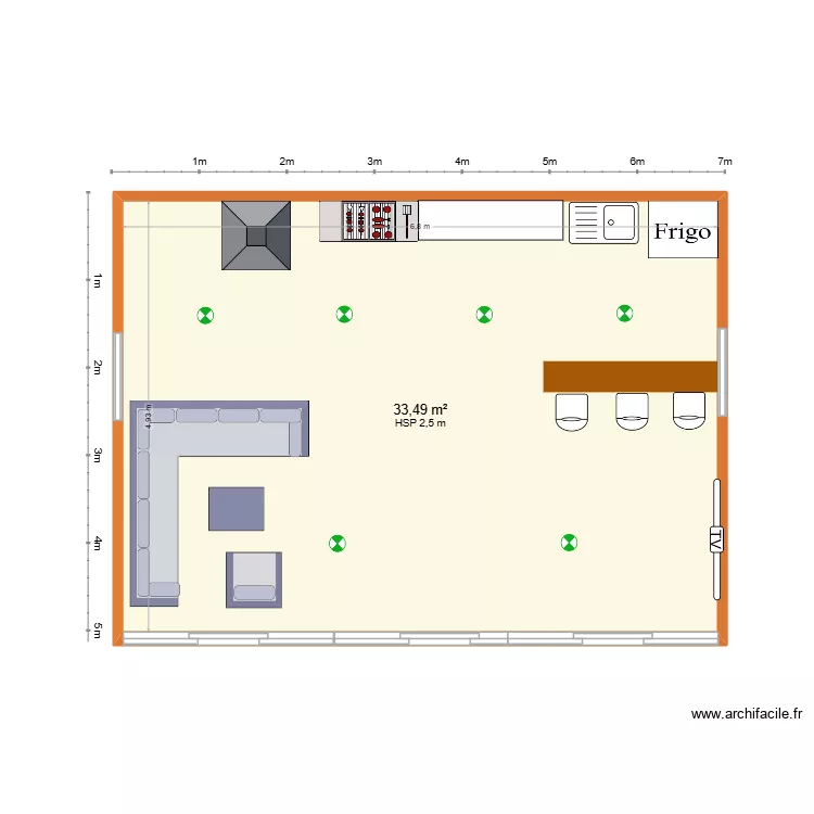poolhouse. Plan de 1  et 33 m²