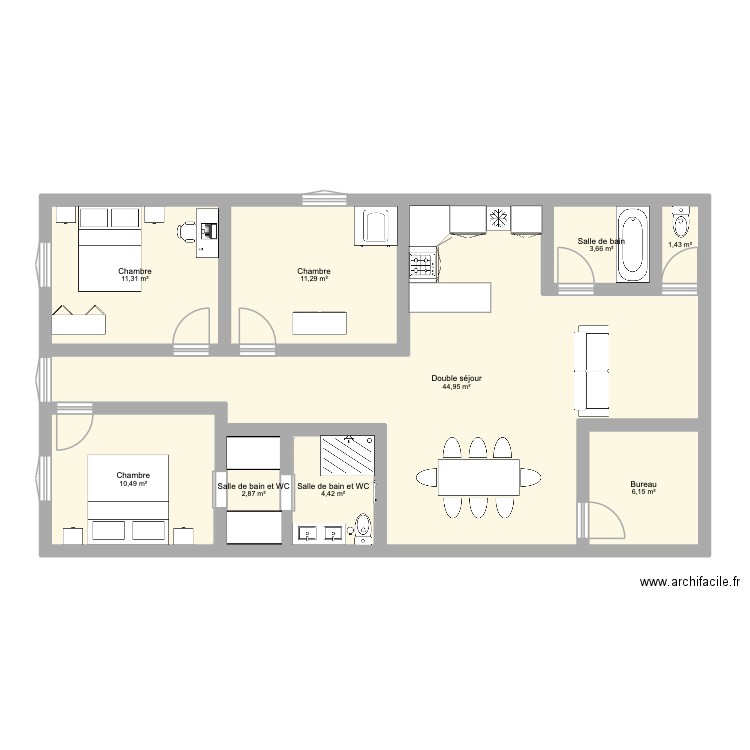 communauté. Plan de 9 pièces et 97 m2