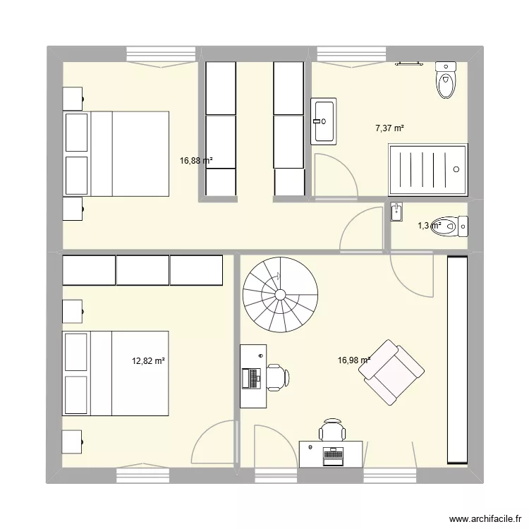 T3 111 N1. Plan de 5 pièces et 55 m²