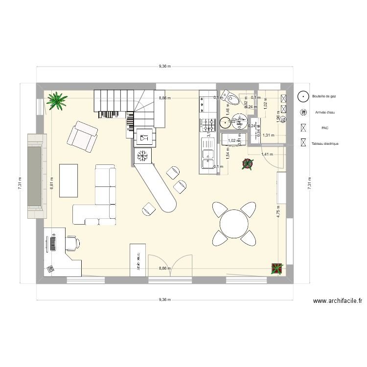 Isergues RDC B3. Plan de 1 pièce et 60 m2