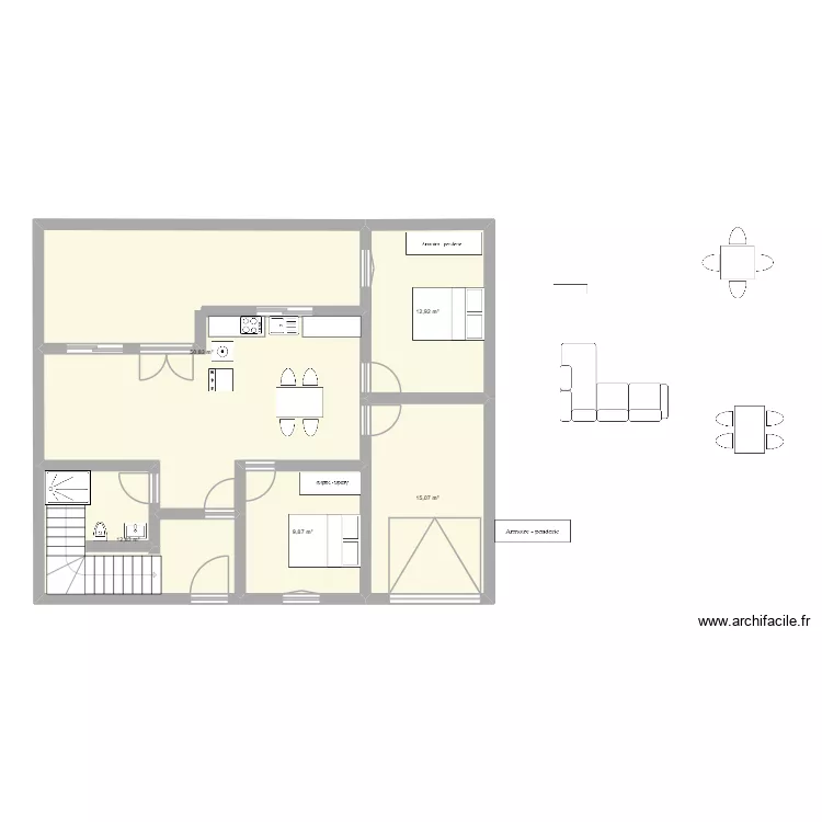 plan rdc 3. Plan de 5 pièces et 102 m²