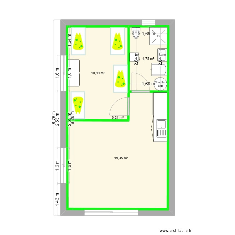 agrandissement. Plan de 4 pièces et 73 m2