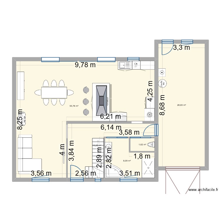 Rez de chaussé electricité. Plan de 5 pièces et 107 m2