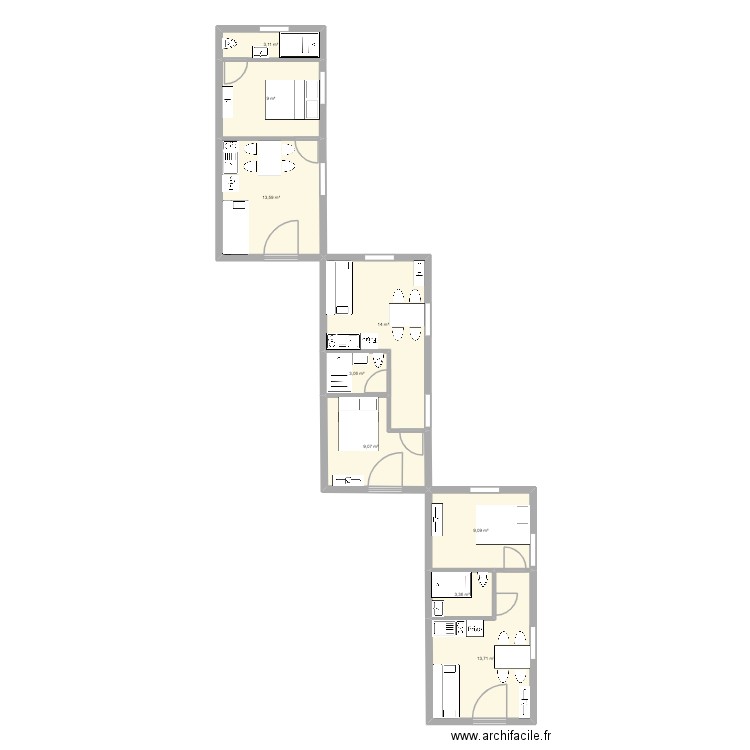 airbnb. Plan de 9 pièces et 78 m2