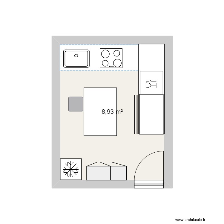 cuisine. Plan de 1 pièce et 9 m2