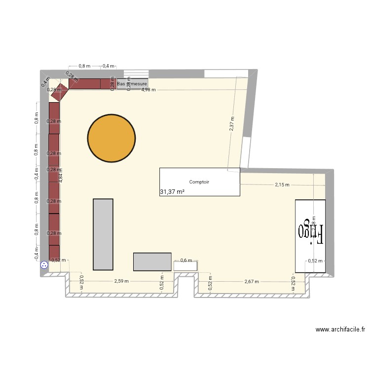 boutique. Plan de 1 pièce et 31 m2