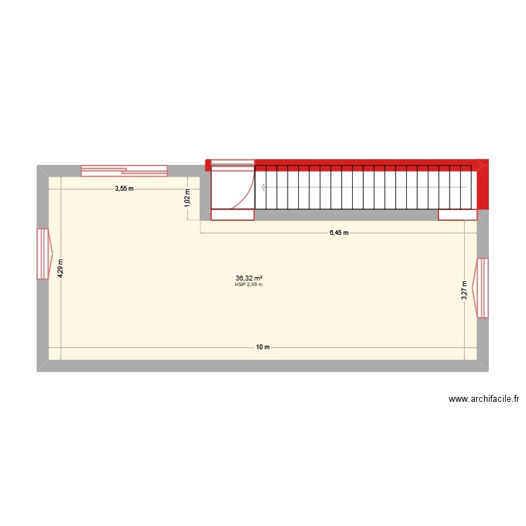 rdc projet. Plan de 1 pièce et 36 m2