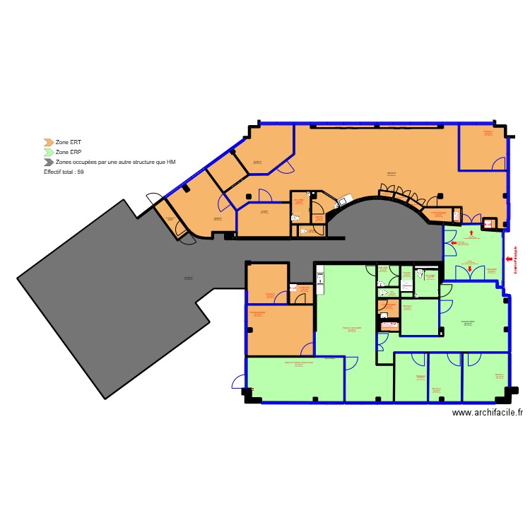 Narbonne - ERP. Plan de 63 pièces et 647 m2