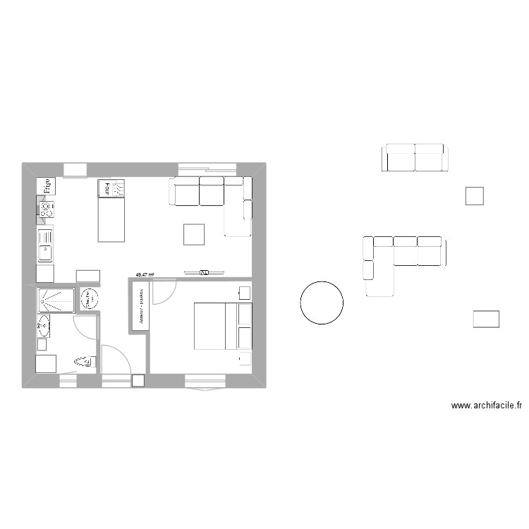 garage. Plan de 1 pièce et 49 m2