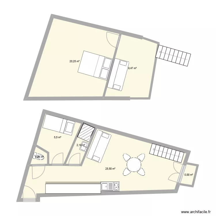 projet colloiure. Plan de 7  et 64 m²