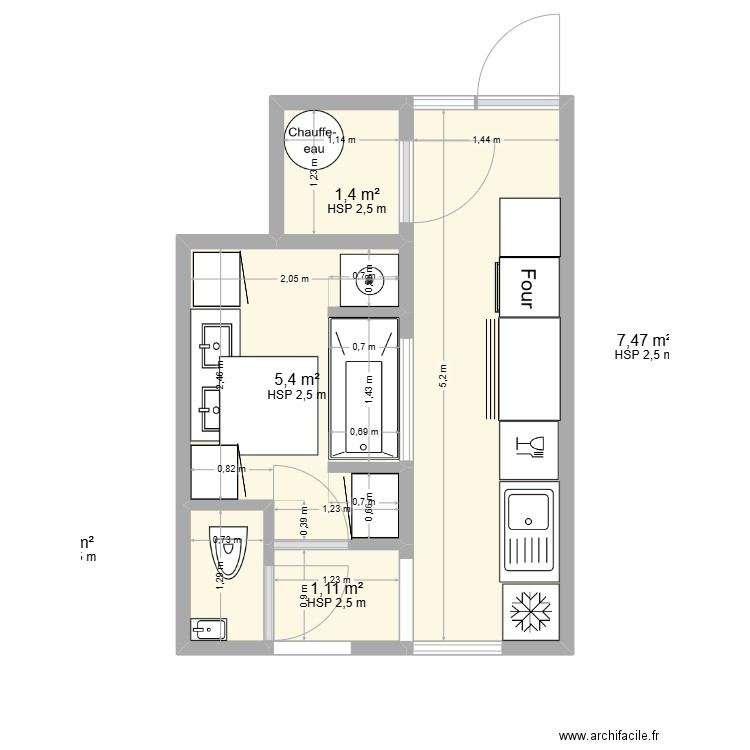 Salle de bain. Plan de 5 pièces et 16 m2