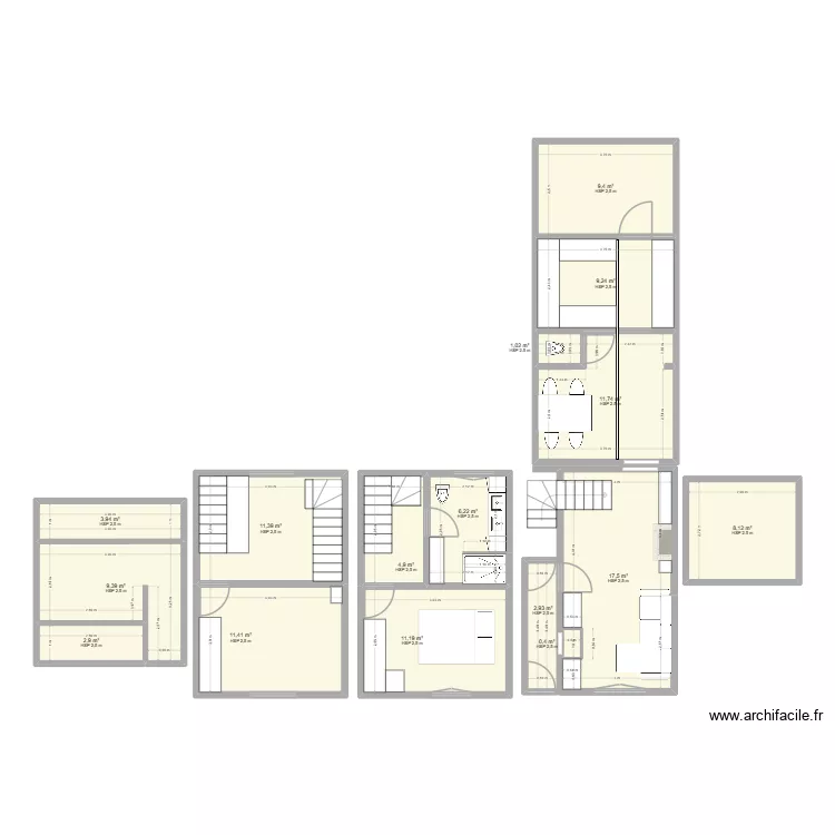 Salle de bain. Plan de 16  et 122 m²