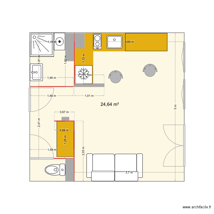 champigny 1. Plan de 2 pièces et 26 m2