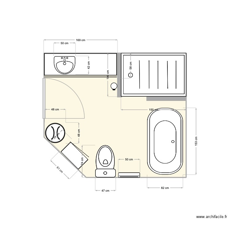 SdB2. Plan de 1 pièce et 9 m2