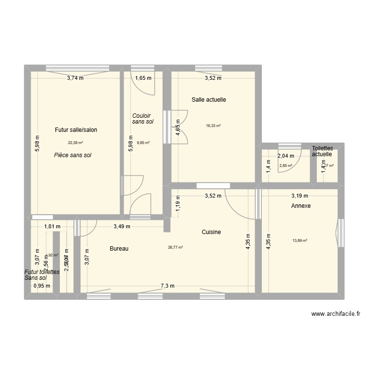 Rdc bis bis. Plan de 8 pièces et 98 m2