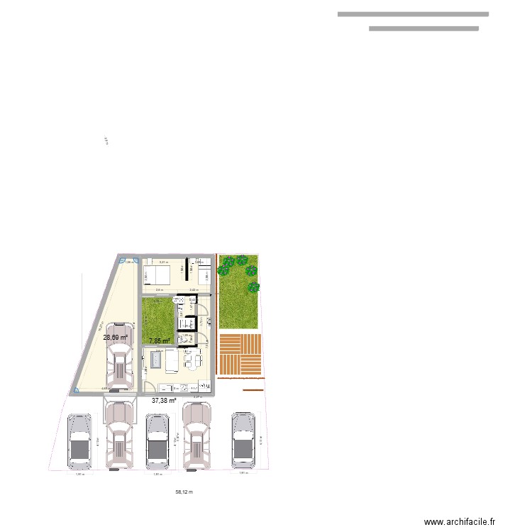 location 1er projet. Plan de 3 pièces et 74 m2