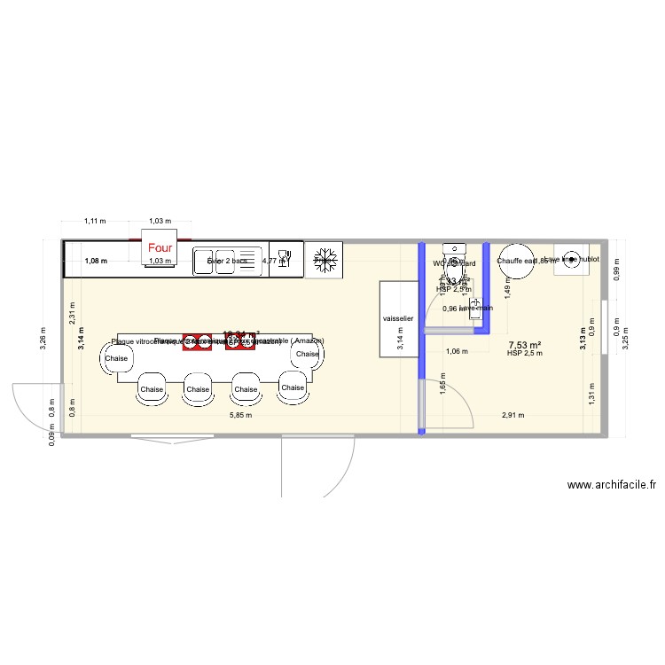 Cuisine 15 12 23 . Plan de 3 pièces et 27 m2