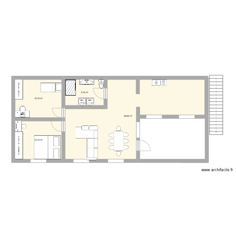 PAR2. Plan de 4 pièces et 65 m2