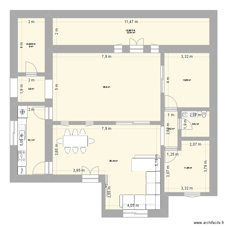 daaar. Plan de 10 pièces et 155 m2