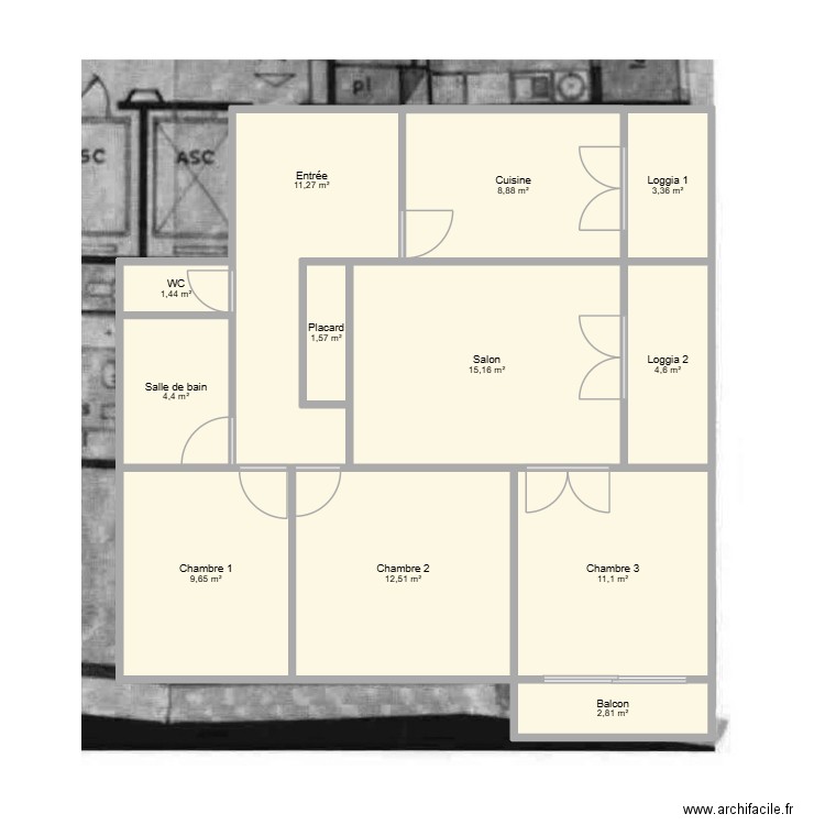 Appartement Nîmes. Plan de 12 pièces et 87 m2