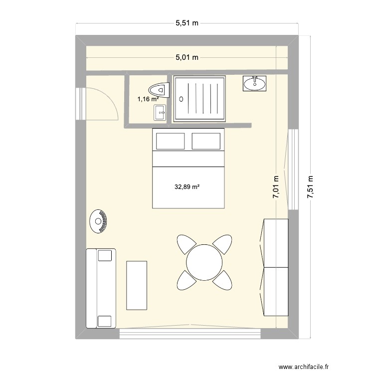 BERGERIE. Plan de 2 pièces et 36 m2