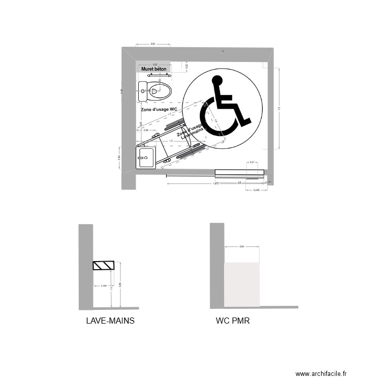 N° Pièce 8/3 : PLAN DE DETAIL DES SANITAIRES. Plan de 1 pièce et 5 m2