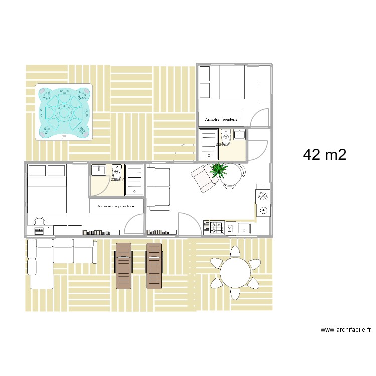 2 containers MRU. Plan de 2 pièces et 6 m2
