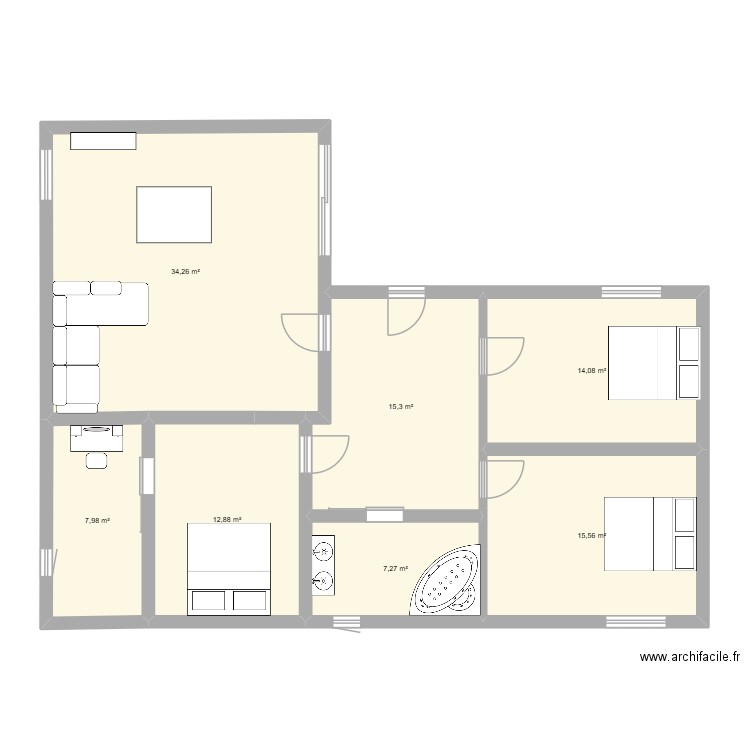croquis Nisrine 2. Plan de 7 pièces et 107 m2