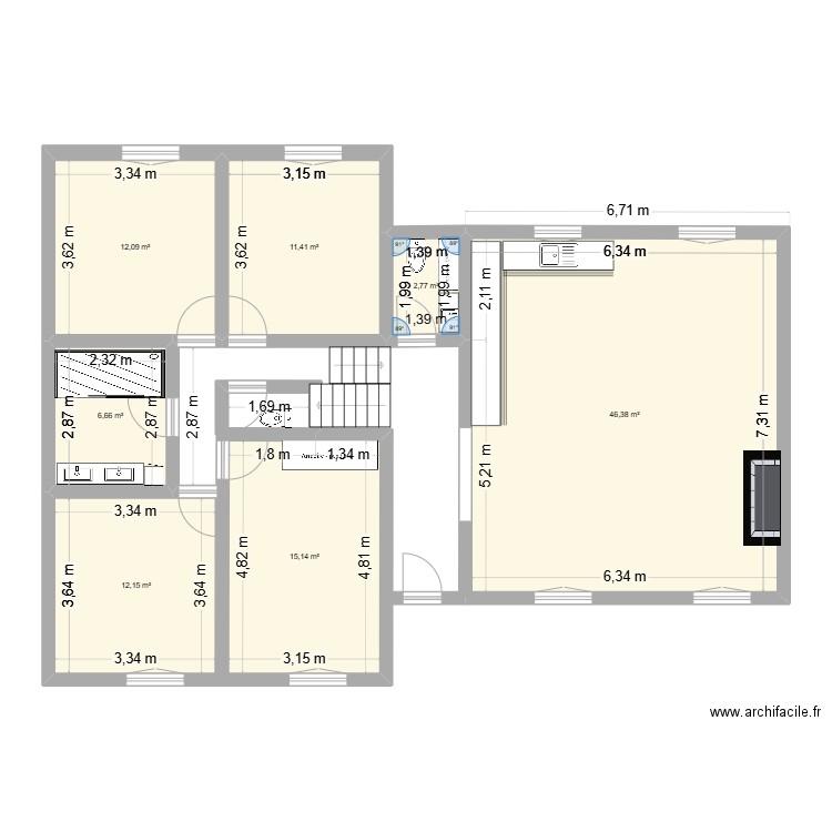 Salon - Haut. Plan de 7 pièces et 107 m2