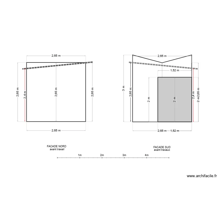 façades nord et sud avant travaux. Plan de façades nord et sud avant travaux. Plan de