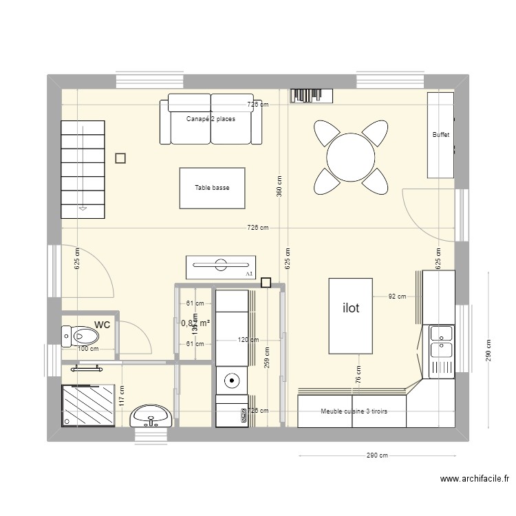 claire2. Plan de 2 pièces et 46 m2