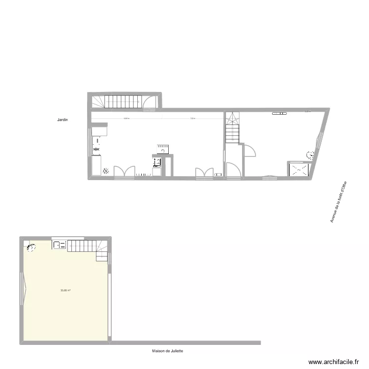 cuisine &agrave; l'Ouest v2 - 2026 plan 1. Plan de 1  et 34 m²