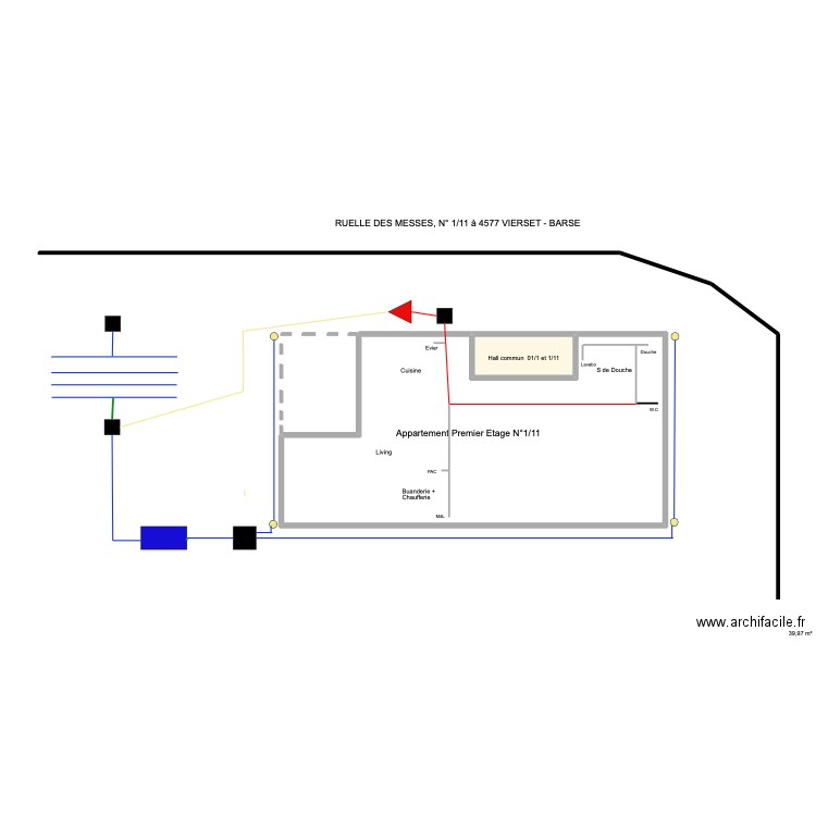 vierset. Plan de 2 pièces et 43 m2