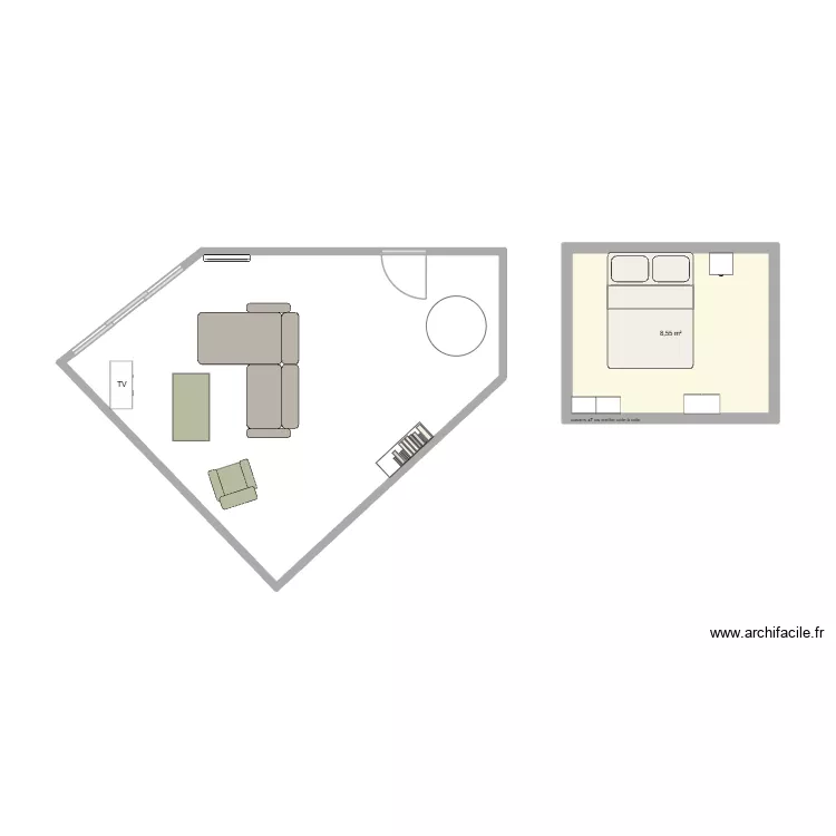 salon. Plan de 1 Pièce et 9 m²