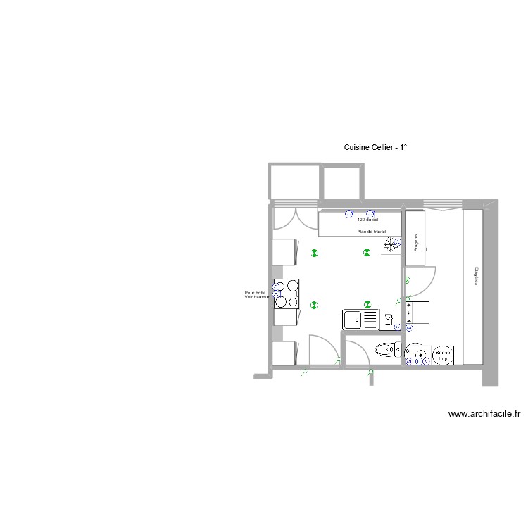 Cuisine-Cellier - 1&deg;. Plan de 0 pièce et 0 m2
