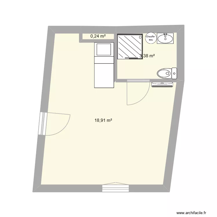 Chambre Jilia. Plan de 3  et 23 m²