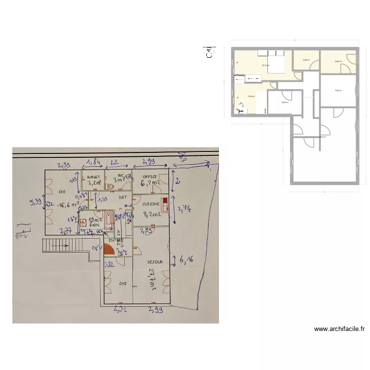 Placis 1. Plan de 7  et 77 m²