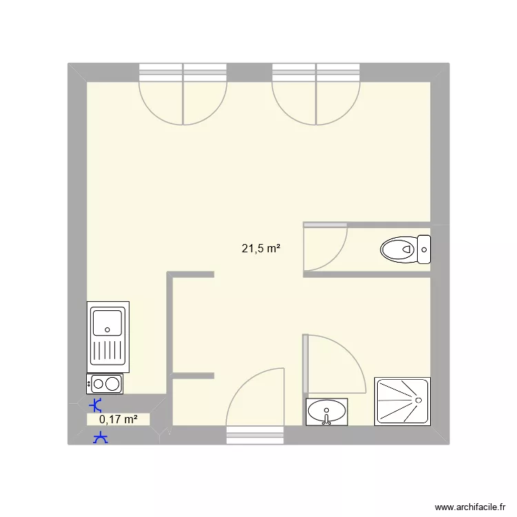 a wah a lklawi. Plan de 2 Pièces et 22 m² a wah a lklawi. Plan de 2 Pièces et 22 m²