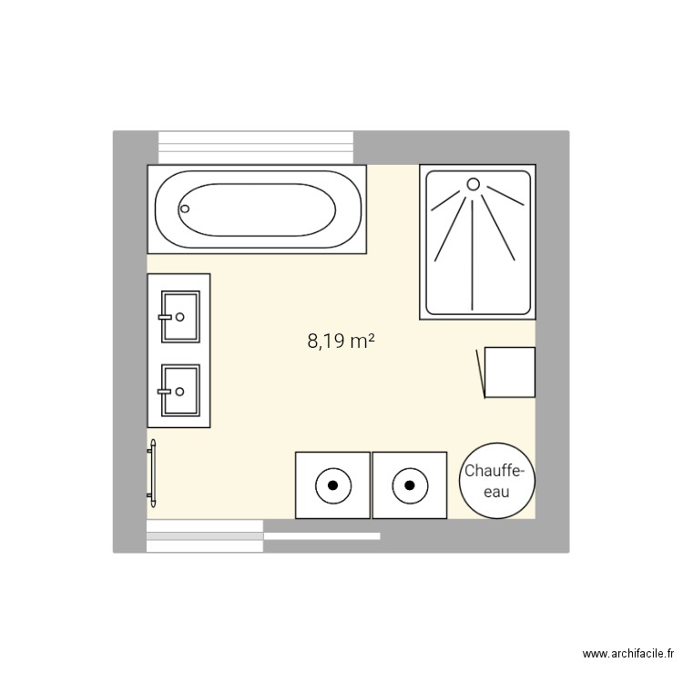 Sdb. Plan de 1 pièce et 8 m2