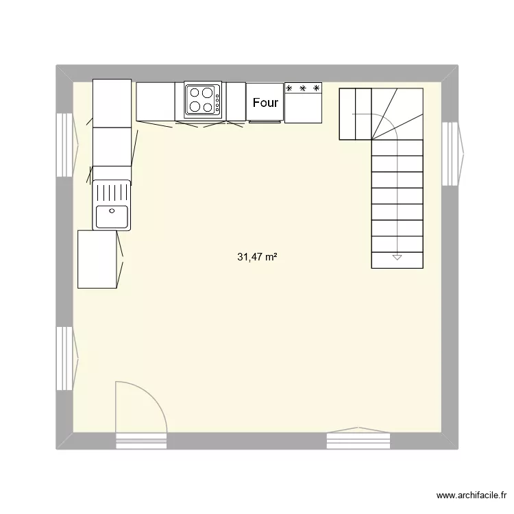 Cuisine logis. Plan de 1  et 31 m²